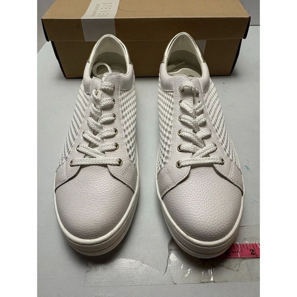 Steven By Steven Madden White Gold Women's Lace‎ Casual Comfort Sneakers 10 - Picture 4 of 6